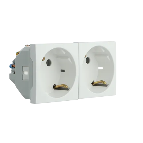 BLOCK TWO EARTH SOCKETS (SCHUKO)-4 MOD WHITE