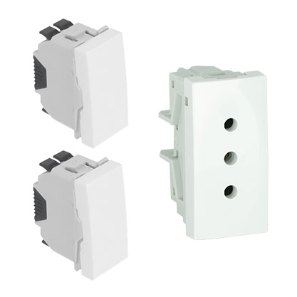 Interruptor Unipolar con Conmutador y Toma Italiana 10A con Protección 