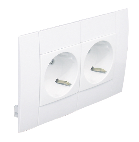 Prise Double de Courant Schuko Modulaire avec Protection pour Couvercles L75 - 4 Modules