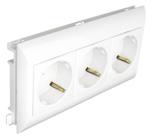 Prise Triple de Courant Schuko pour Couvercles L75 - 6 Modules